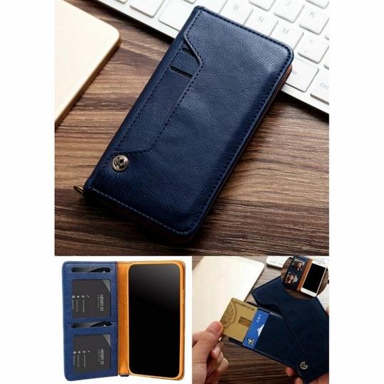 ClickCase Flipper Series Faux Leather Magnetic Card Holder Wallet Kickstand Case Flip Cover For Sony Xperia C5 Ultra (Blue)