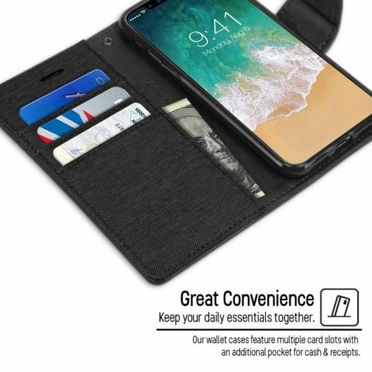 ClickCase Canvas Series Faux Leather Magnetic Card Holder Wallet Kickstand Case Flip Cover For Sony Xperia C5 Ultra (Black)