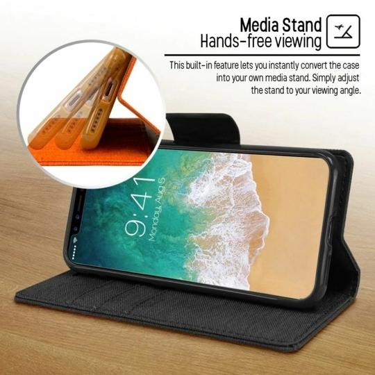 ClickCase Canvas Series Faux Leather Magnetic Card Holder Wallet Kickstand Case Flip Cover For Sony Xperia C5 Ultra (Black)