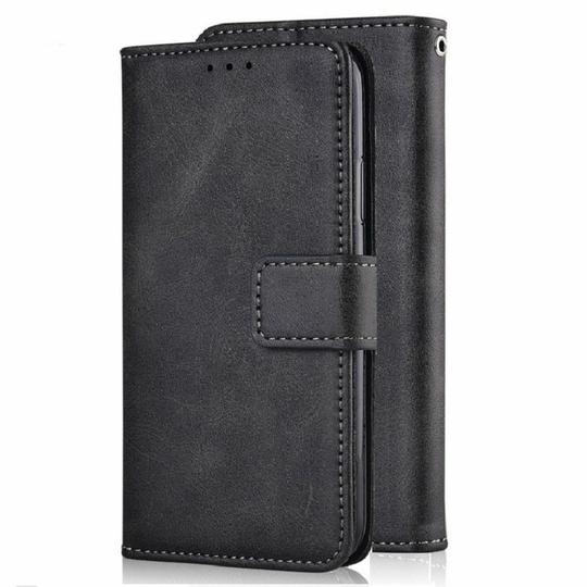 ClickCase Vintage Series For Mi A2 Matte Black Faux Leather Mobile Wallet Flip Cover