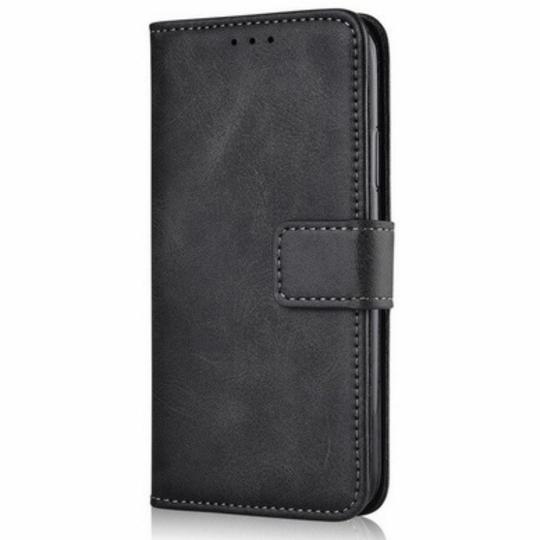 ClickCase Vintage Series For Mi A2 Matte Black Faux Leather Mobile Wallet Flip Cover