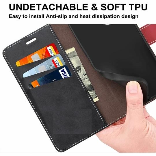 ClickCase Trendy Dual Shade Series For Moto G5 Plus Red and Black Faux Leather Mobile Wallet Flip Cover