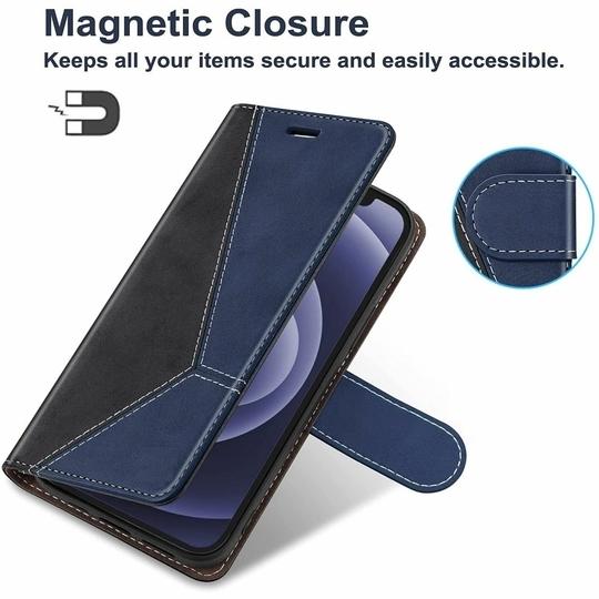 ClickCase Trendy Dual Shade Series For Oppo F1 Plus Navy Blue and Black Faux Leather Mobile Wallet Flip Cover