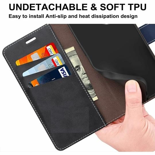 ClickCase Trendy Dual Shade Series For Oppo F1 Plus Navy Blue and Black Faux Leather Mobile Wallet Flip Cover