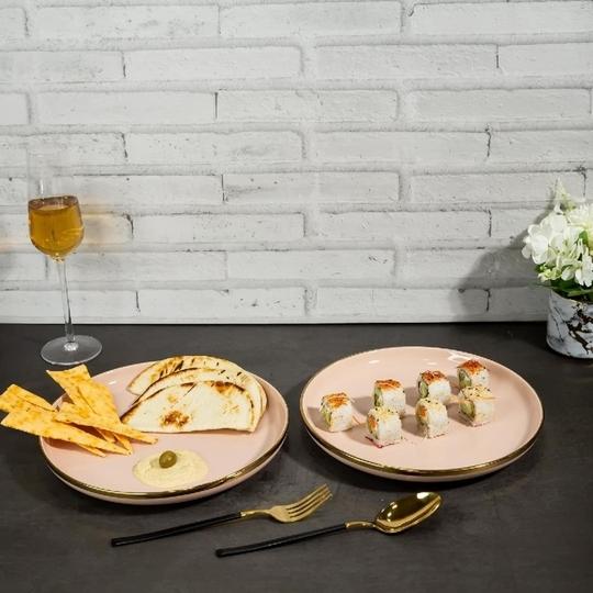 EZ Life Pink and Gold Ceramic Plate 10 Inch (Set Of 2) Pack of 1