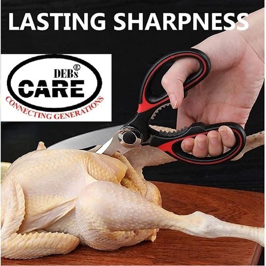 DEB's CARE Premium Heavy Duty Shears Ultra Sharp Stainless Steel Multi-function Kitchen Scissors for Chicken Poultry Fish Meat Vegetables Herbs BBQ (Pack of 1)