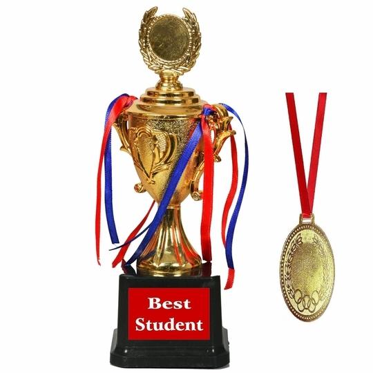 Meedoz Trophy WITH MEDAL for School Student Appreciating Best student Trophy Elegant Award for Achievements, Competitions, Corporate Events, Sports, and Celebrations | 9.8-Inch