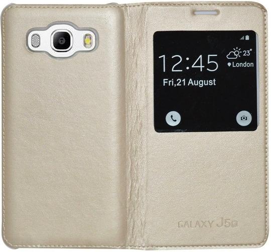 BINTAGE Flip Cover for Samsung J5 -16 SM-J510 (Gold, Dual Protection)