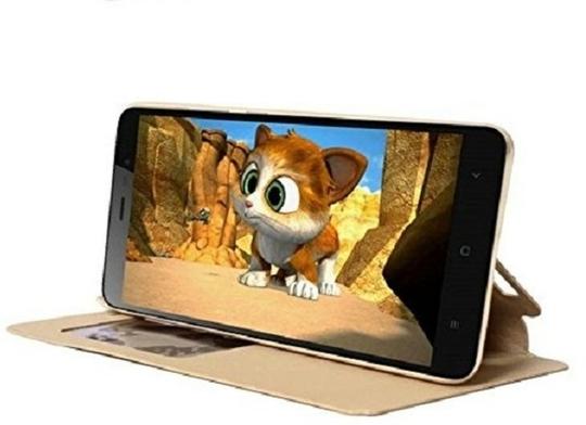 BINTAGE Flip Cover for Samsung J5 -16 SM-J510 (Gold, Dual Protection)