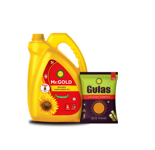 Mr.Gold Refined Sunflower 5L Can + Free Gulas Jaggary Powder,500G