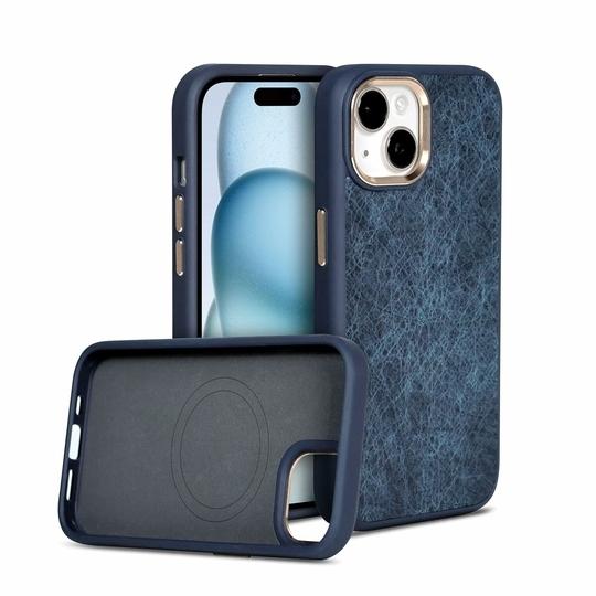 MOBUSA Luxury Bio Leather case Cover for iPhone 15 | MagSafe Design | Soft Micro Fibre Lining Inside | Protective Luxury Premium case Cover Blue