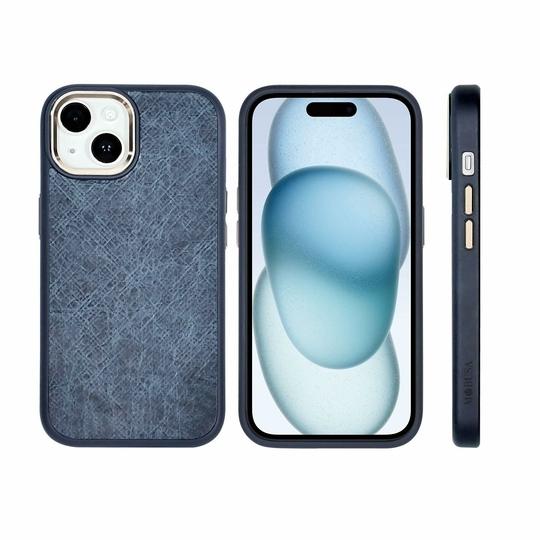 MOBUSA Luxury Bio Leather case Cover for iPhone 15 | MagSafe Design | Soft Micro Fibre Lining Inside | Protective Luxury Premium case Cover Blue