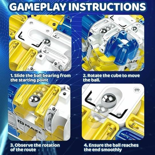 mPIX 3D Rolling Ball Puzzle Cube Brain Teaser Toy for Improving Spatial Recognition Blue