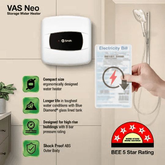 AO Smith 15 L Storage Water Geyser (VAS-NEO-015, White)