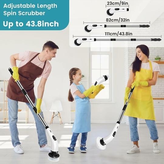 MODUX 9 in 1 Electric Spin Scrubber, Cleaning Brush Scrubber for Home, 300RPM/Min, 8 Replaceable Brush Heads, 3 Adjustable Size, 2 Adjustable Speeds, for Bathroom, Floor Tiles