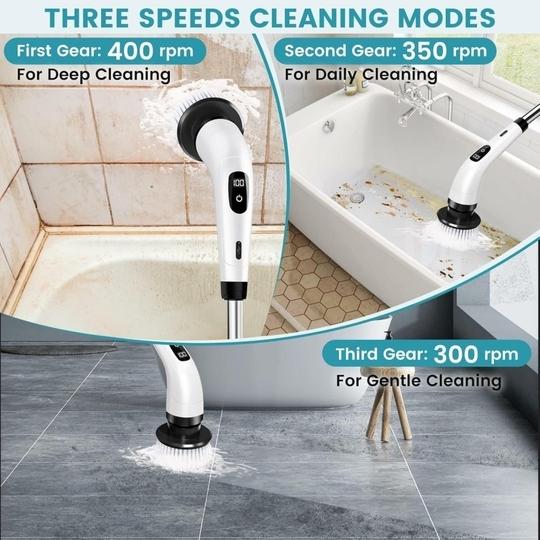 MODUX 9 in 1 Electric Spin Scrubber, Cleaning Brush Scrubber for Home, 300RPM/Min, 8 Replaceable Brush Heads, 3 Adjustable Size, 2 Adjustable Speeds, for Bathroom, Floor Tiles