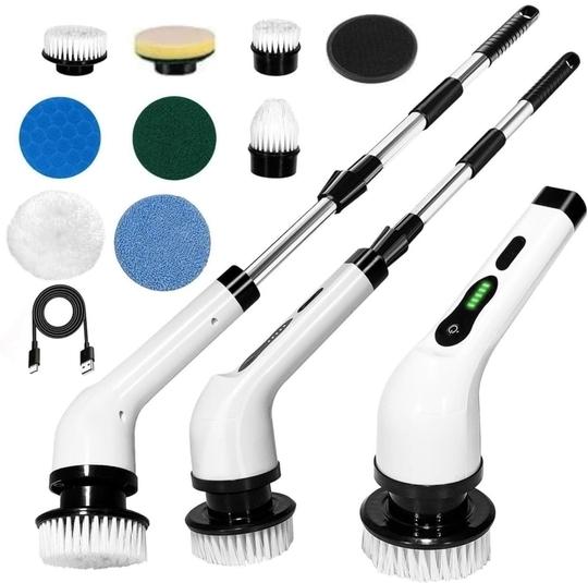 MODUX 9 in 1 Electric Spin Scrubber, Cleaning Brush Scrubber for Home, 300RPM/Min, 8 Replaceable Brush Heads, 3 Adjustable Size, 2 Adjustable Speeds, for Bathroom, Floor Tiles