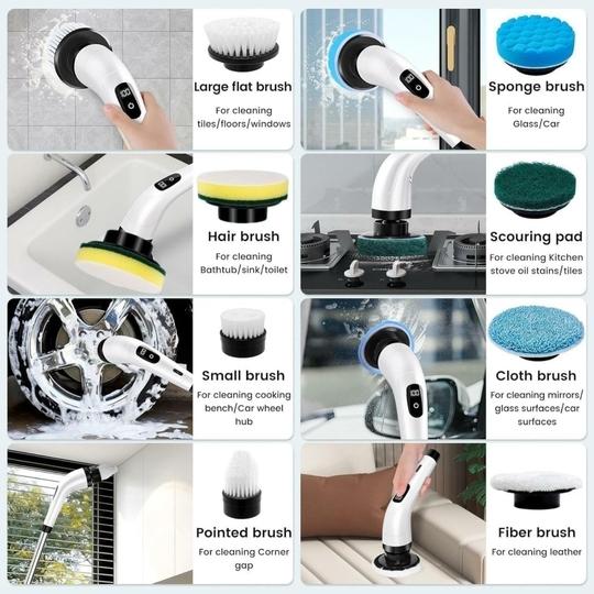 MODUX 9 in 1 Electric Spin Scrubber, Cleaning Brush Scrubber for Home, 300RPM/Min, 8 Replaceable Brush Heads, 3 Adjustable Size, 2 Adjustable Speeds, for Bathroom, Floor Tiles