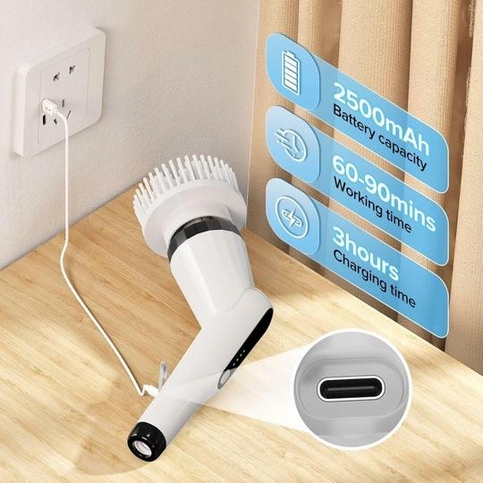 MODUX 9 in 1 Electric Spin Scrubber, Cleaning Brush Scrubber for Home, 300RPM/Min, 8 Replaceable Brush Heads, 3 Adjustable Size, 2 Adjustable Speeds, for Bathroom, Floor Tiles