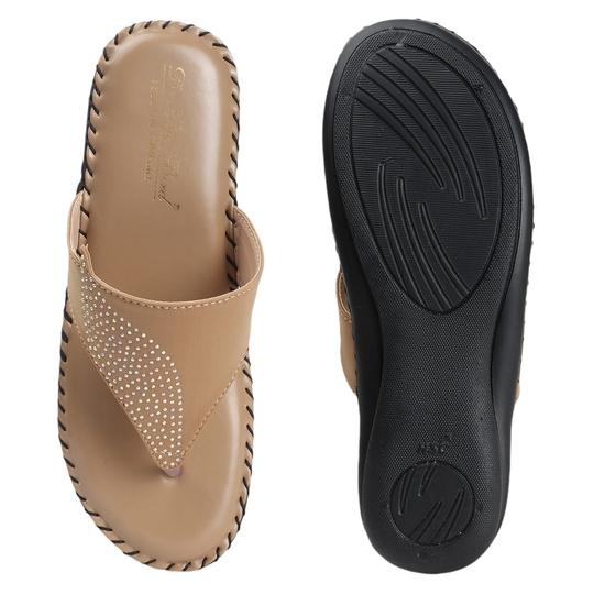 Big Bird Footwear Flat Casual V-strap Doctor Sandals for Women & Girls (Beige) Non-Returnable