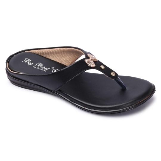 Big Bird Footwear Flat Casual V-strap Sandals for Women & Girls (Black)