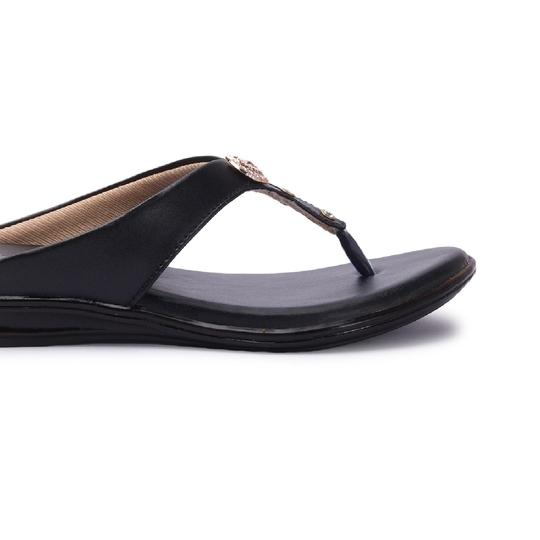 Big Bird Footwear Flat Casual V-strap Sandals for Women & Girls (Black)