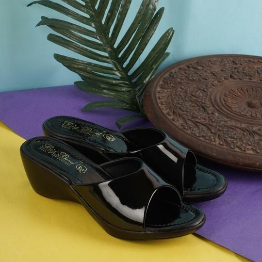 Big Bird Footwear Casual Heeled Wedges Sandals for Women & Girls (Black)