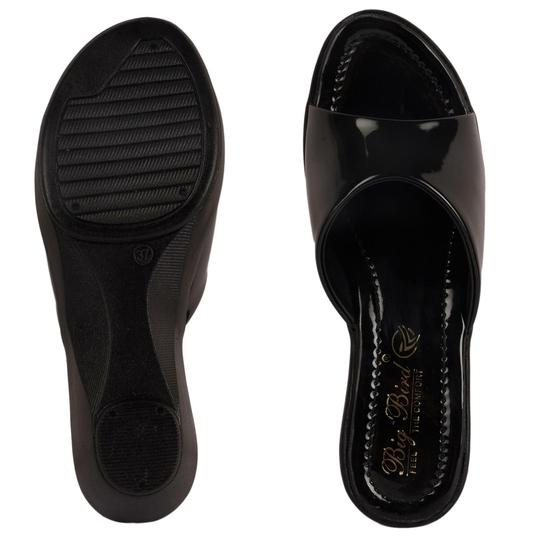 Big Bird Footwear Casual Heeled Wedges Sandals for Women & Girls (Black)
