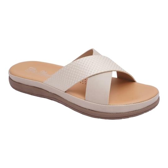 Big Bird Footwear California Style Trendy Flat Casual Slip-Ons Sandals for Women & Girls (Cream) Non-Returnable