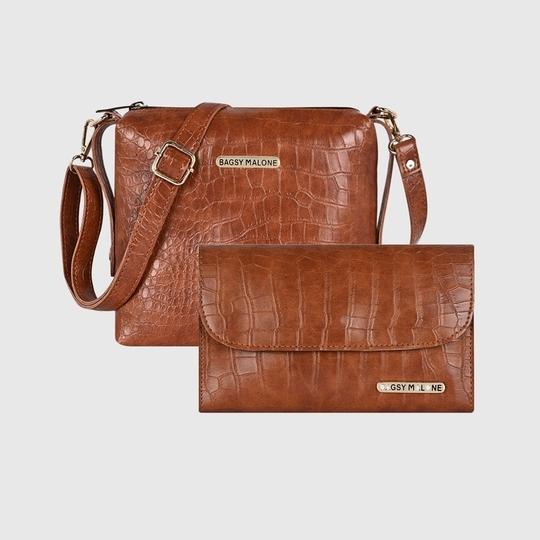 Bagsy Malone Sling Bag - Combo Gift Set - Croco Maroon