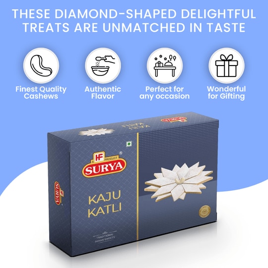 HF, Surya 200g Kaju Katli (Pack Of 1; 200g x 1) |Kaju Barfi |Indian Sweet
