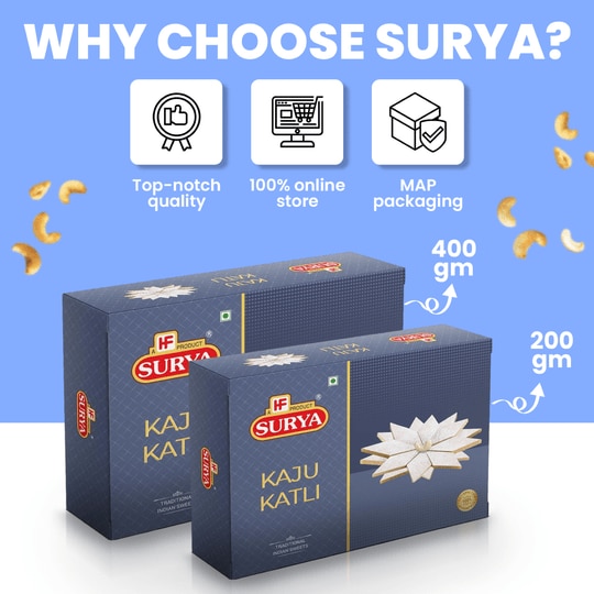 HF, Surya 200g Kaju Katli (Pack Of 1; 200g x 1) |Kaju Barfi |Indian Sweet