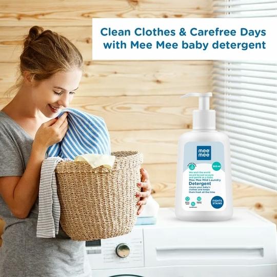 Mee Mee Baby Liquid Detergent | Anti-Bacterial & Hypoallergenic Baby Laundry Wash | Removes Stains & Odor | Gentle on Skin | 500 ml Bottle