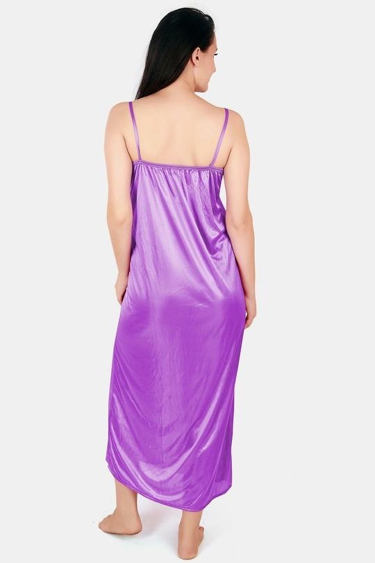 Be You Women Light Purple Solid Satin Nighty With Robe