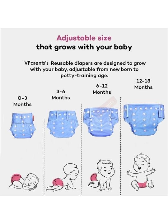 VParents Solid Washable Baby Cloth Diaper Reusable Adjustable Size Waterproof Pocket Cloth Diaper Nappie (With Insert) (Pack of 1)