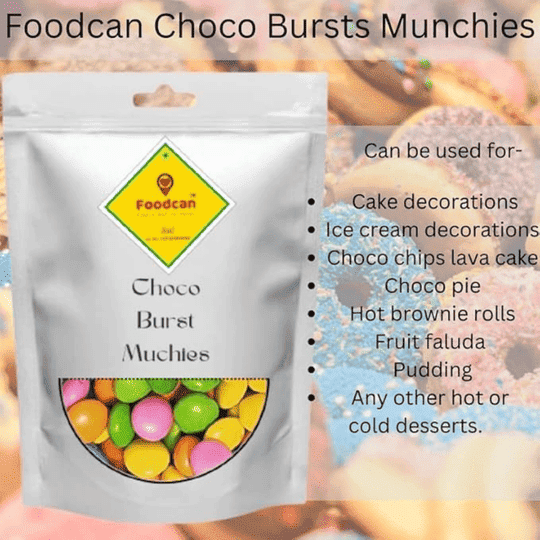 Foodcan Chocolate Gem for Cake Decoration (Choco Burst Munchies) Candy Pack 400 Gram + Candy Pack (Assorted Shapes) Colorful, Hard and Fruity Flavor, 400 Grams | Pack of 2