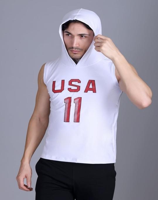 URBAN WARMS Men's Workout Hooded Vest| Sleeveless Bodybuilding Gym Vest | Lightweight Fitness for Men-White