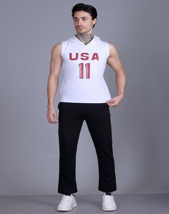 URBAN WARMS Men's Workout Hooded Vest| Sleeveless Bodybuilding Gym Vest | Lightweight Fitness for Men-White