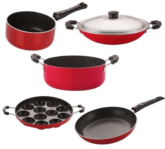 NIRLON Aluminium Non Stick Kitchen Essential Cookware Set (Pack of 5)