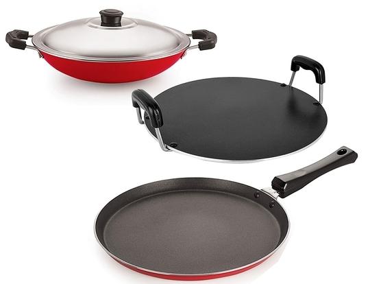 Nirlon Red Aluminium Non-Stick Cookware Set 3 pcs (FT13 AC RT)