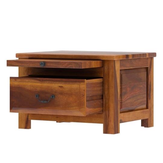 SMAART CRAAFTS Radha Solid Wood Bedside Table - Premium Rectangular Design with 1 Drawer and 1 Tray - Nightstand and End Table for Bedroom and Home - Pure Sheesham Wood with Maple Finish