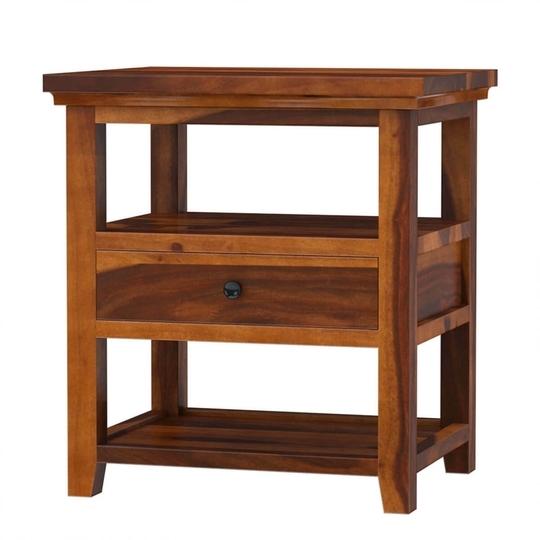 SMAART CRAAFTS Mahaveer Solid Wood Bedside Table - Premium Design with 1 Drawer and 1 Shelf - Nightstand and End Table for Bedroom, Home & Kitchen - Pure Sheesham Wood with Maple Finish