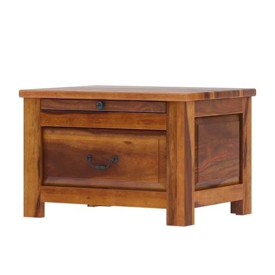 SMAART CRAAFTS Radha Solid Wood Bedside Table - Premium Rectangular Design with 1 Drawer and 1 Tray - Nightstand and End Table for Bedroom and Home - Pure Sheesham Wood with Maple Finish