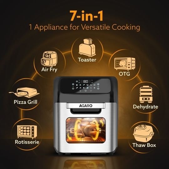 AGARO Regency 1800W, 12L, Family Rotisserie Oven, Electric Air Fryer, Silver