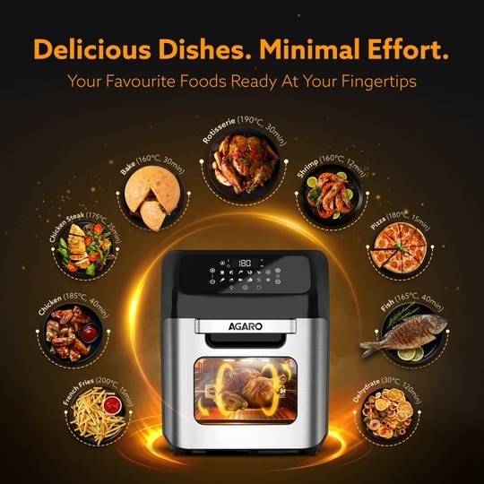 AGARO Regency 1800W, 12L, Family Rotisserie Oven, Electric Air Fryer, Silver