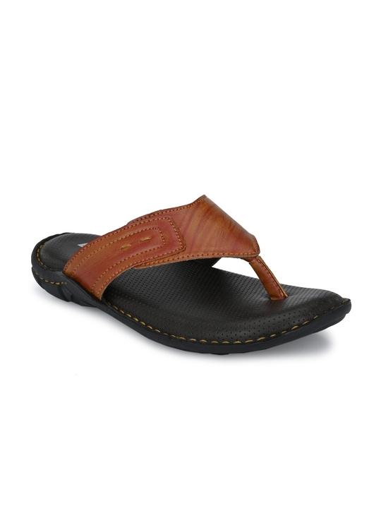 BUCIK Men's Tan Synthetic Leather Slip-On Casual Slipper/Flip Flop