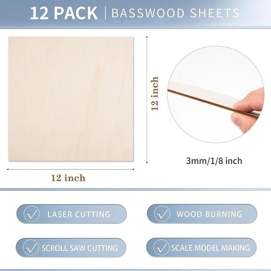 CRUTO MDF Wood Board Cutouts 3mm Thick Unfinished Craft Boards for Sublimation, Painting, Resin, Mandala & Lippan Art Painting, Resin, Mandala & DIY Art Projects (Square Shape 12x12inch - 04pcs)