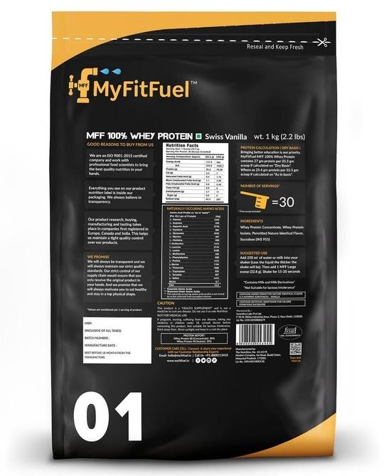 MyFitFuel MFF 100% Whey Protein 1 Kg ( 2.2 lbs ) Whey Protein (1 kg, Swiss Vanilla)