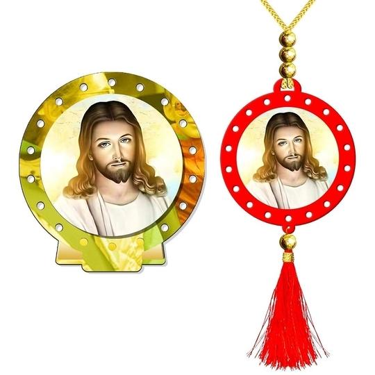 GIFTSRANGE Jesus Christ Messiah Savior Son of God Car Dashboard Idol + Car Hanging Combo (Set of 2) Spiritual God Idol for Car Dashboard and Rearview Mirror (c1g25m3)