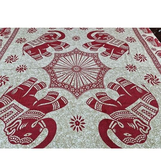 Home Spire Bed Sheet Set with Pillow Covers, Traditional Indian Elephant Print Cotton semi duoble in Red and White Color,Best use at Single Bed and Deewan